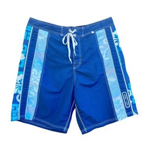 Vintage Gotcha Board Shorts Mens 34 Blue Floral Hibiscus Swim Trunks Nylon